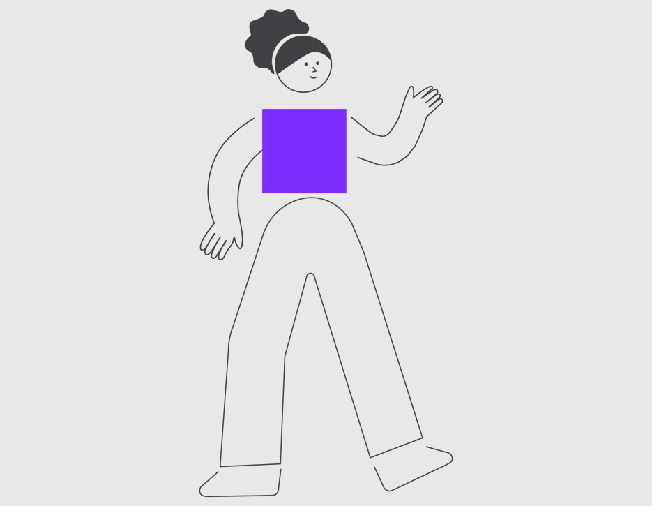 A person with a purple top and black hair